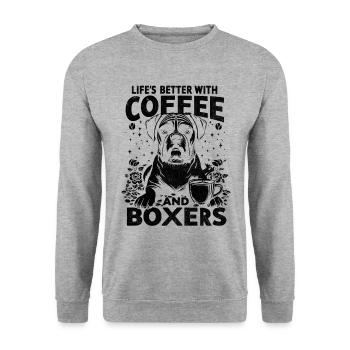 Das Leben ist besser mit Kaffee und Boxershorts Koffein - Unisex Pullover - Weißgrau meliert - Vorne - Alina (178cm) & Michal (187cm)