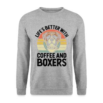 Retro-Leben ist besser mit Kaffee und Boxershorts - Unisex Pullover - Weißgrau meliert - Vorne - Alina (178cm) & Michal (187cm)