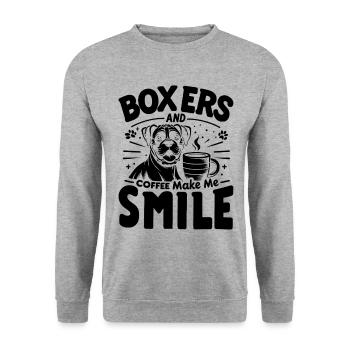 Boxers And Coffee Make Me Smile Caffeine Lover - Unisex Sweatshirt - salt & pepper - Front - Alina (178cm) & Michal (187cm)