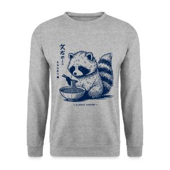 Japon Anime Streetwear Raton laveur Ramen Rétro Kawaii - Sweat-shirt Unisexe - gris chiné - Devant - Alina (178cm) & Michal (187cm)