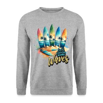 Surfen Surfer - Unisex Pullover - Weißgrau meliert - Vorne - Alina (178cm) & Michal (187cm)