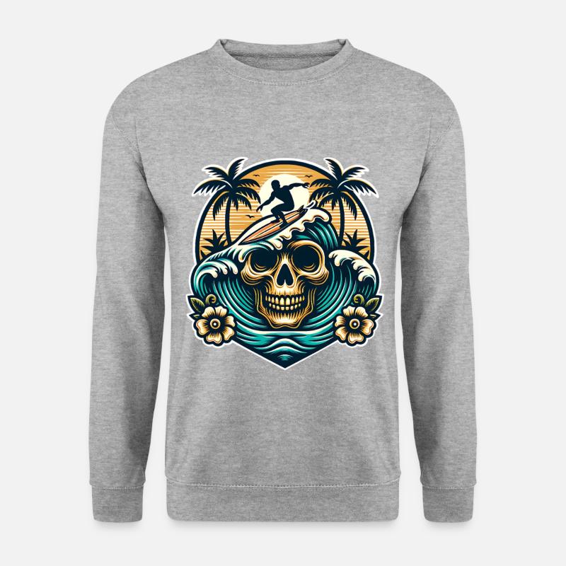 Surfen Surfer skull - Unisex Pullover - Weißgrau meliert