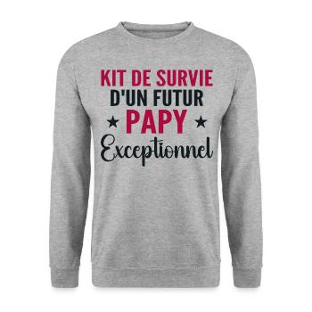 Personalisiertes Geschenk für den zukünftigen Opa Survival Kit - Unisex Pullover - Weißgrau meliert - Vorne - Alina (178cm) & Michal (187cm)