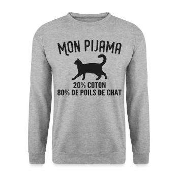 Humorvoller Katzenhaar-Pyjama - Unisex Pullover - Weißgrau meliert - Vorne - Alina (178cm) & Michal (187cm)
