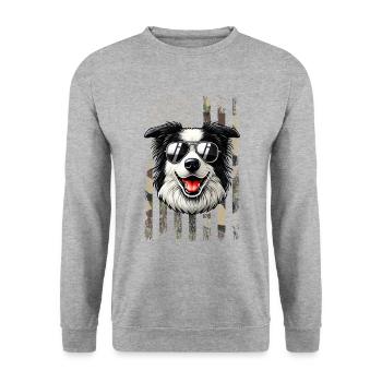 vintage Border Collie Dog - Unisex Pullover - Weißgrau meliert - Vorne - Alina (178cm) & Michal (187cm)