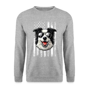 vintage Border Collie Dog - Unisex Pullover - Weißgrau meliert - Vorne - Alina (178cm) & Michal (187cm)