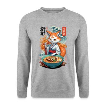 Kitsune Fox Ramen Noodles Kawaii Japan Retro - Unisex Sweatshirt - salt & pepper - Front - Alina (178cm) & Michal (187cm)