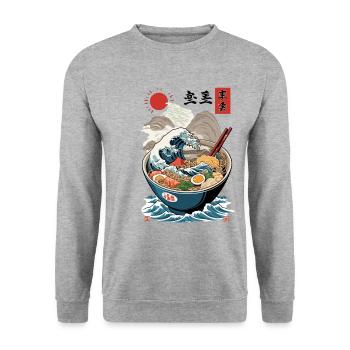 Ramen Noodles Ukiyo-E Japanese Retro Streetwear - Unisex Sweatshirt - salt & pepper - Front - Alina (178cm) & Michal (187cm)