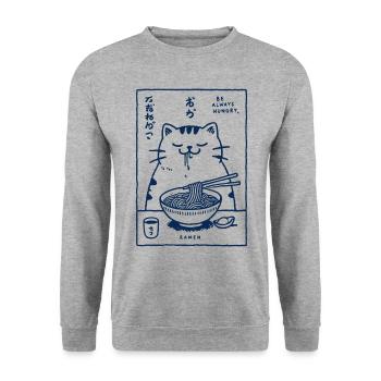 Ramen Nudeln Kawaii Katzenliebhaber Retro Japan - Unisex Pullover - Weißgrau meliert - Vorne - Alina (178cm) & Michal (187cm)