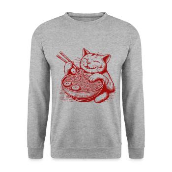 Ramen Noodles Kawaii Cat Streetwear Japonais - Sweat-shirt Unisexe - gris chiné - Devant - Alina (178cm) & Michal (187cm)