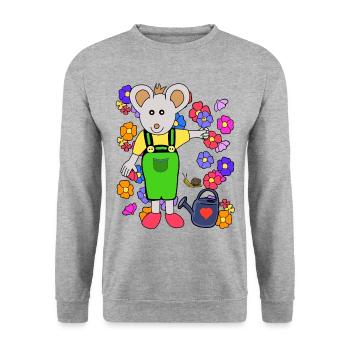 Maus Gärtner Sommer Blumen Gartenarbeit Kinder - Unisex Pullover - Weißgrau meliert - Vorne - Alina (178cm) & Michal (187cm)