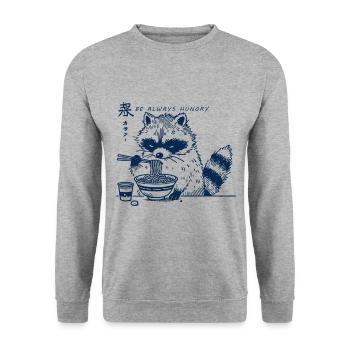 Ramen Nouilles Kawaii Raton laveur Anime Streetwear - Sweat-shirt Unisexe - gris chiné - Devant - Alina (178cm) & Michal (187cm)
