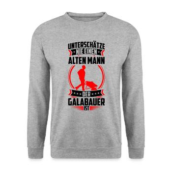 Alter Mann der Galabauer ist Landschaftsbauer - Unisex Pullover - Weißgrau meliert - Vorne - Alina (178cm) & Michal (187cm)