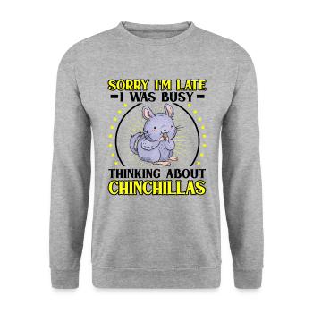 An Chinchilla gedacht Nagetier Wollmaus - Unisex Pullover - Weißgrau meliert - Vorne - Alina (178cm) & Michal (187cm)