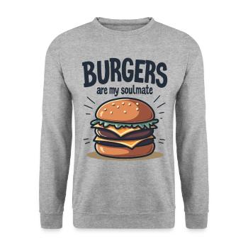 Burgers are my Soulmate Hamburger Fast Food - Unisex Pullover - Weißgrau meliert - Vorne - Alina (178cm) & Michal (187cm)