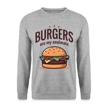 Burgers are my Soulmate Hamburger Fast Food - Unisex Pullover - Weißgrau meliert - Vorne - Alina (178cm) & Michal (187cm)