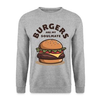 Burgers are my Soulmate Hamburger Fast Food - Unisex Pullover - Weißgrau meliert - Vorne - Alina (178cm) & Michal (187cm)