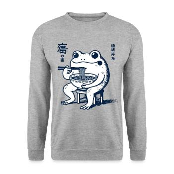 Funny Ramen Frog Ukiyo-E Kawaii Retro Aesthetic - Unisex Sweatshirt - salt & pepper - Front - Alina (178cm) & Michal (187cm)