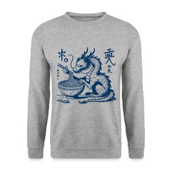 Drôle Ukiyo-E Ramen Dragon Streetwear Rétro - Sweat-shirt Unisexe - gris chiné - Devant - Alina (178cm) & Michal (187cm)