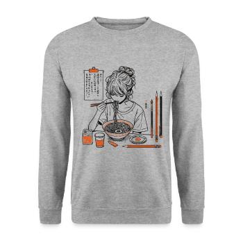 Ramen and Drawing Japanese Streetwear Aesthetics - Unisex Sweatshirt - salt & pepper - Front - Alina (178cm) & Michal (187cm)