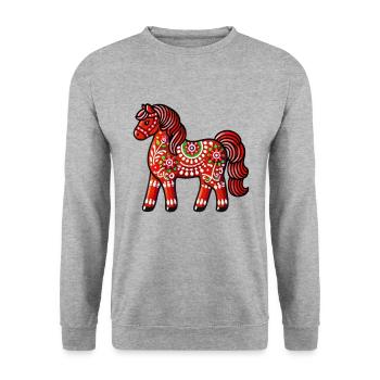 Swedish Dala Horse, Scandinavian sverige sweden - Unisex Pullover - Weißgrau meliert - Vorne - Alina (178cm) & Michal (187cm)
