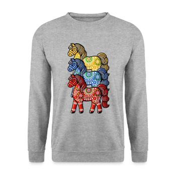 Swedish Dala Horse, Scandinavian sverige sweden - Unisex Pullover - Weißgrau meliert - Vorne - Alina (178cm) & Michal (187cm)