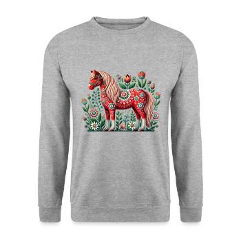 Swedish Dala Horse, Scandinavian sverige sweden - Unisex Pullover - Weißgrau meliert - Vorne - Alina (178cm) & Michal (187cm)