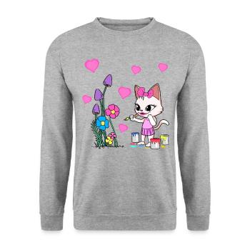 Cat Colorful Spring Flowers Flowers Painting Children - Unisex Sweatshirt - salt & pepper - Front - Alina (178cm) & Michal (187cm)