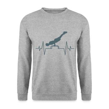 Calisthenics Herzschlag - Unisex Pullover - Weißgrau meliert - Vorne - Alina (178cm) & Michal (187cm)