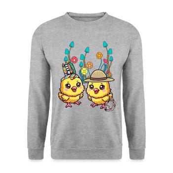 Chick Easter Wild West Kids Child Baby - Unisex Sweatshirt - salt & pepper - Front - Alina (178cm) & Michal (187cm)