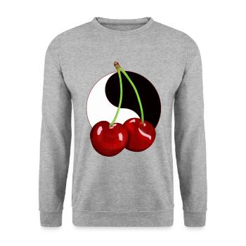 Rockabilly Retro Vintage Kirsche Kirschen Obst - Unisex Pullover - Weißgrau meliert - Vorne - Alina (178cm) & Michal (187cm)