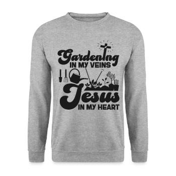 Plant Lover Gardening Jesus Faith - Unisex Sweatshirt - salt & pepper - Front - Alina (178cm) & Michal (187cm)