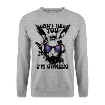 I Can't Hear You I'm Gaming Sonnenbrille Hase - Unisex Pullover - Weißgrau meliert - Vorne - Alina (178cm) & Michal (187cm)