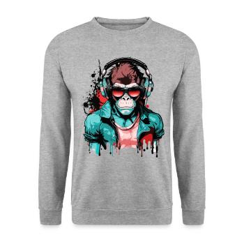 Monkey Headphones Sunglasses Gamer Gaming Music - Unisex Sweatshirt - salt & pepper - Front - Alina (178cm) & Michal (187cm)