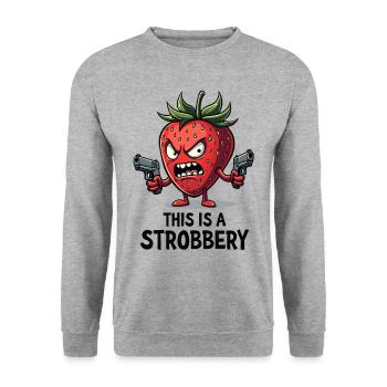 This Is A Strobbery – Lustige Erdbeer Gangster - Unisex Pullover - Weißgrau meliert - Vorne - Alina (178cm) & Michal (187cm)