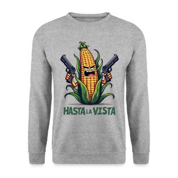 Gangster Corn Hasta La Vista – Corn on the Cob Gangster - Unisex Sweatshirt - salt & pepper - Front - Alina (178cm) & Michal (187cm)