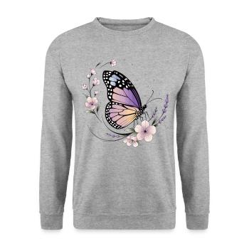 Papillon et fleurs au printemps - Sweat-shirt Unisexe - gris chiné - Devant - Alina (178cm) & Michal (187cm)