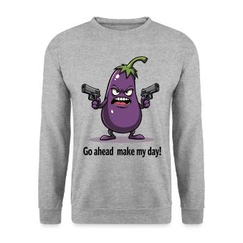Badass Aubergine – Go Ahead, Make My Day - Unisex Sweatshirt - salt & pepper - Front - Alina (178cm) & Michal (187cm)