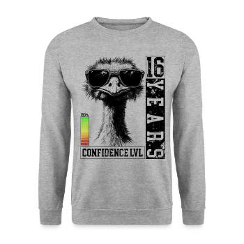Vogel Strauß Teenager 16 Jahre Geburtstag Geschenk - Unisex Pullover - Weißgrau meliert - Vorne - Alina (178cm) & Michal (187cm)
