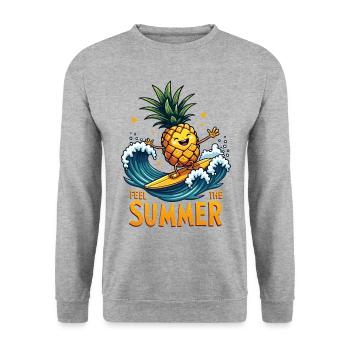 Ananas Surfer Surfen Feel the Summer - Unisex Pullover - Weißgrau meliert - Vorne - Alina (178cm) & Michal (187cm)