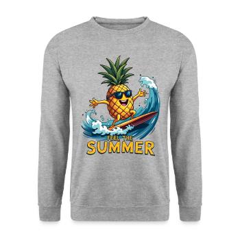 Ananas Surfer Surf Feel L’été - Sweat-shirt Unisexe - gris chiné - Devant - Alina (178cm) & Michal (187cm)