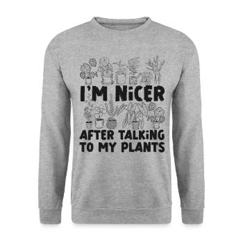 Plant Lover Gardening I'm Nicer - Unisex Sweatshirt - salt & pepper - Front - Alina (178cm) & Michal (187cm)