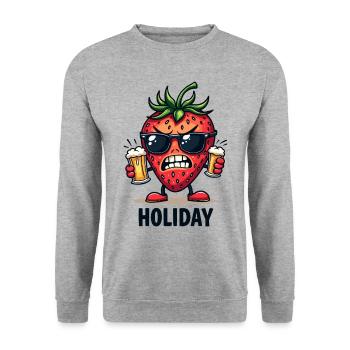 Coole Erdbeere mit Bier – für Urlaub & Festival - Unisex Pullover - Weißgrau meliert - Vorne - Alina (178cm) & Michal (187cm)