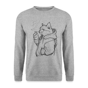 Chat cool avec joint : Tigre domestique décontracté avec du fromage - Sweat-shirt Unisexe - gris chiné - Devant - Alina (178cm) & Michal (187cm)