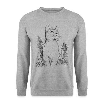 Chat avec mauvaise herbe Contour : Tigre de maison drôle - Sweat-shirt Unisexe - gris chiné - Devant - Alina (178cm) & Michal (187cm)