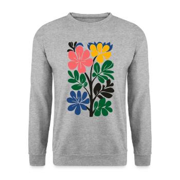 Abstract Blossom Matisse Floral Art Retro & Colorful - Unisex Sweatshirt - salt & pepper - Front - Alina (178cm) & Michal (187cm)