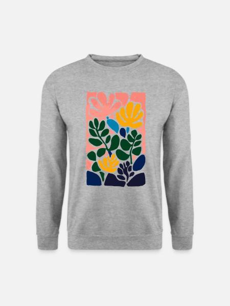 Abstrakte Blumen: Farbenspiel im Stil Matisse - Unisex Pullover - Weißgrau meliert