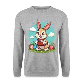 American Football Osterhase Sport Ostern Spaß - Unisex Pullover - Weißgrau meliert - Vorne - Alina (178cm) & Michal (187cm)