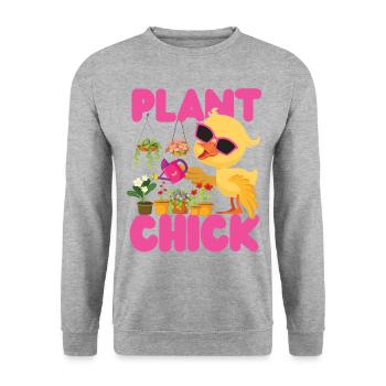 Amateur de plantes jardinage Poulet fille - Sweat-shirt Unisexe - gris chiné - Devant - Alina (178cm) & Michal (187cm)