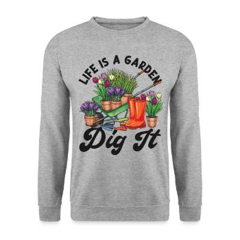 Plant Lover Gardening Pun Life Is - Unisex Sweatshirt - salt & pepper - Front - Alina (178cm) & Michal (187cm)